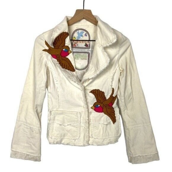 Johnny Was Jackets & Blazers - Johnny Was Womens Sz S Hand Embroidered Ivory Corduroy Blazer Jacket